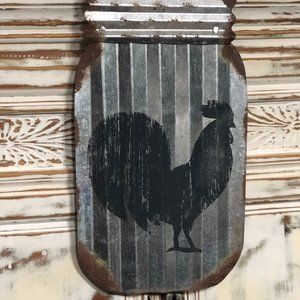 Galvanized Rooster Jar, Country Rooster, Galvanized Wall Decor, Home Decorz
